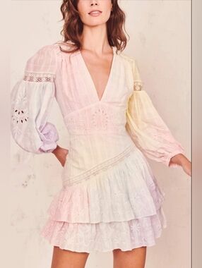 Love SHACK AND fancy Pastel Tiered Eyelet V-Neck Mini Dress - Multicolor